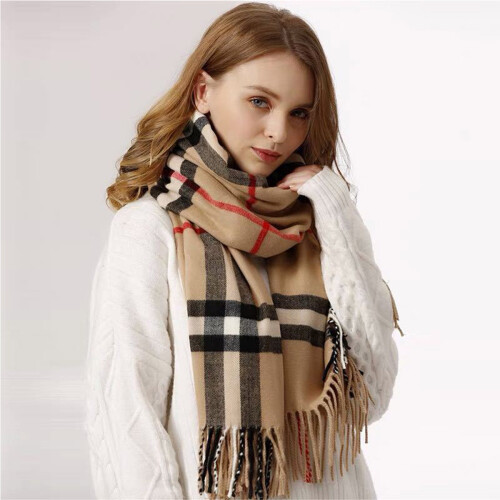 Men Ladies Women Classic Checked Tartan Print Plain ​Tassel Scarf