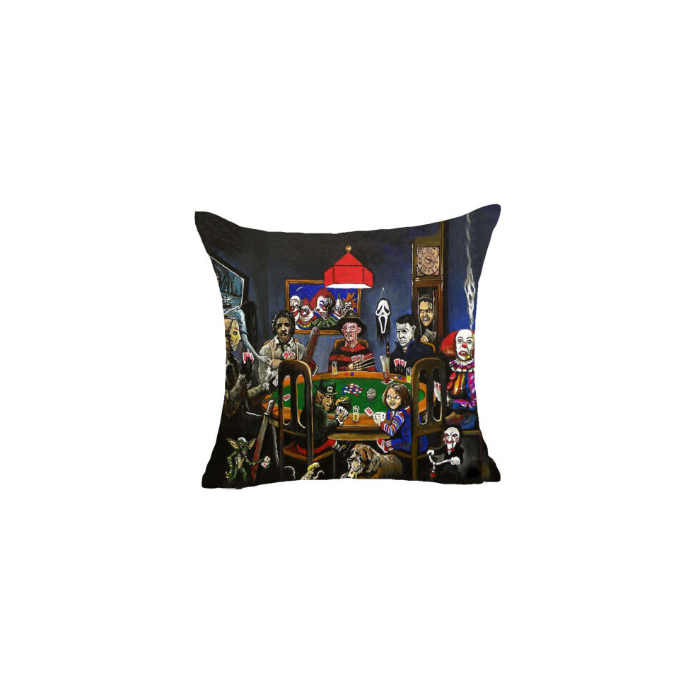 (#15 My Boys of Horror playing poker) Chucky Good Guy doll horror movie design cushion cover