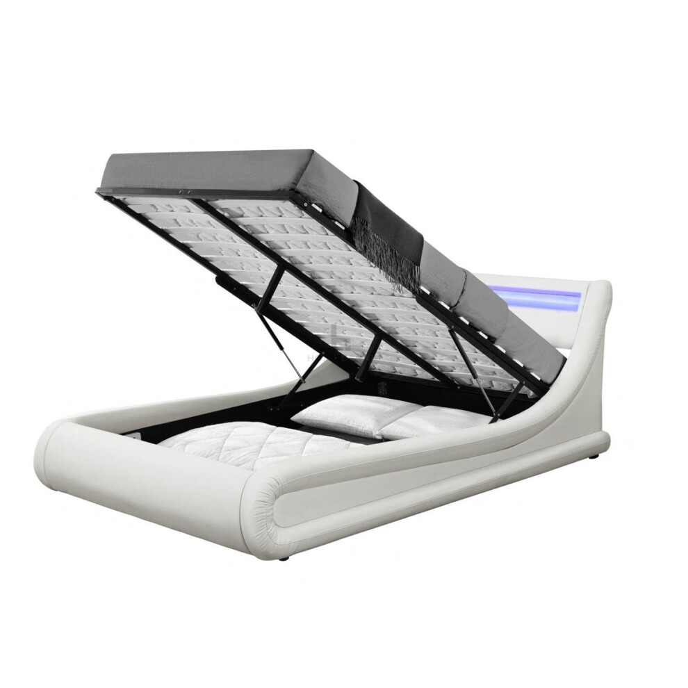 Galaxy Ottoman Bed Frame with LED and Storage - Double-White