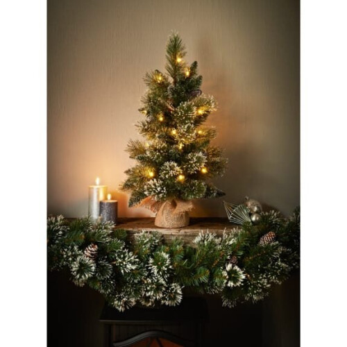 Pre-Lit Sparkling Pinecone Christmas 30 Warm White LED Lights Tree 2ft