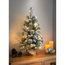 Pre-Lit Snowy Christmas 25 Warm White LED Lights Tree 2ft Hessian Base