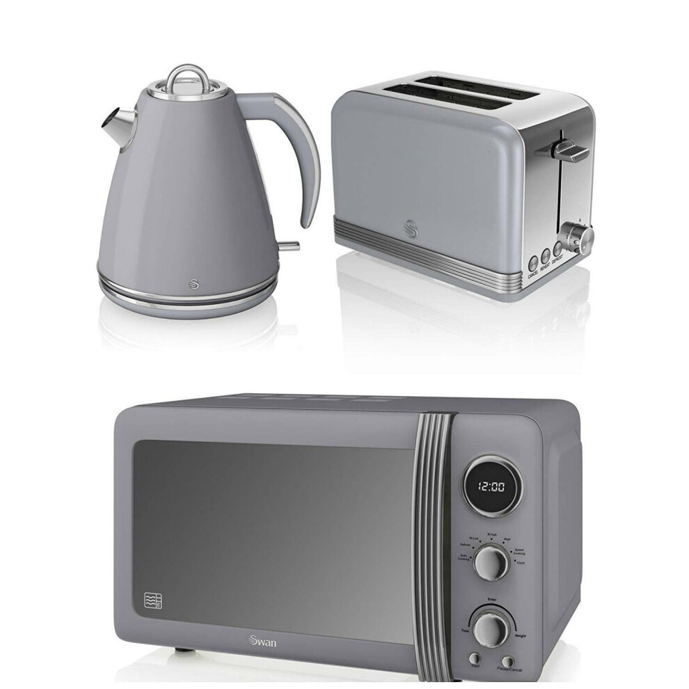 NEW Swan Kitchen Retro Set -GREY Microwave,1.5L JUG Kettle & 2 slice Toaster