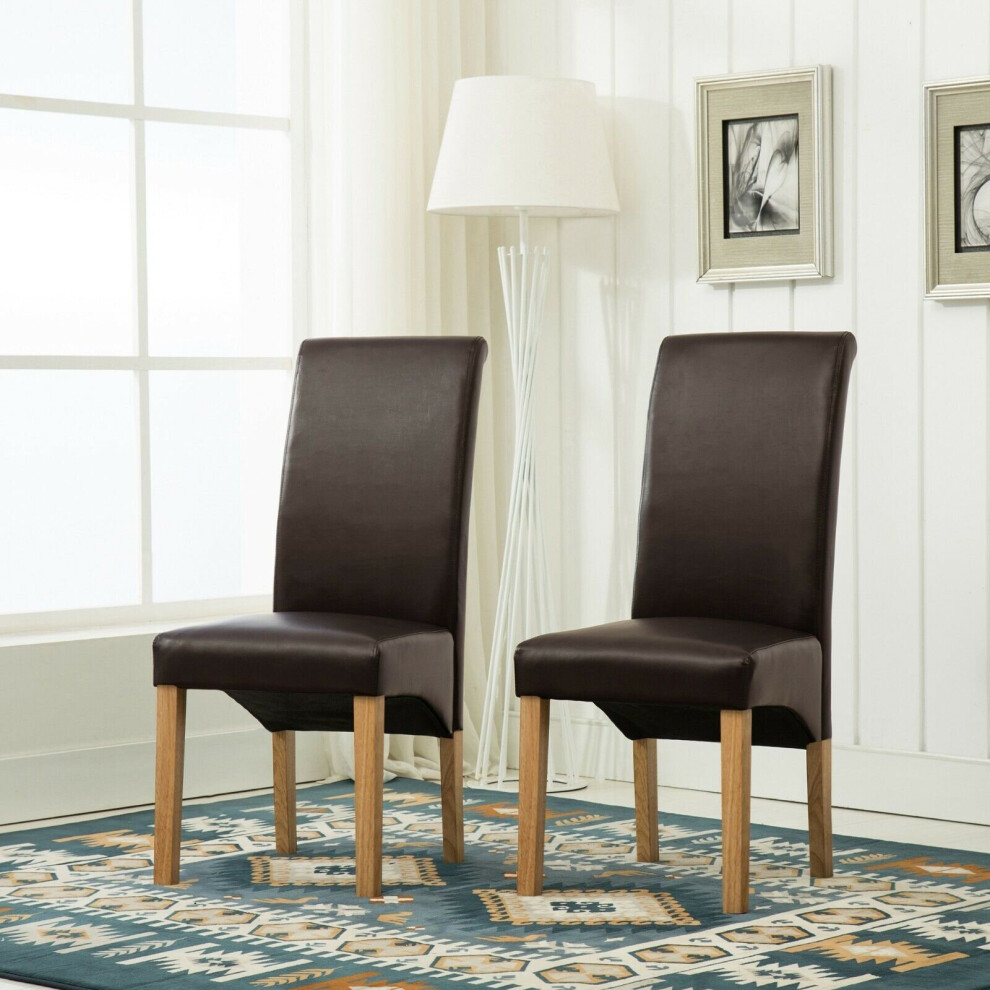 (Brown) MCC Dining Chairs Set of 2 Faux Leather Dining Chairs Roll Top Scroll High Back home & restaurants