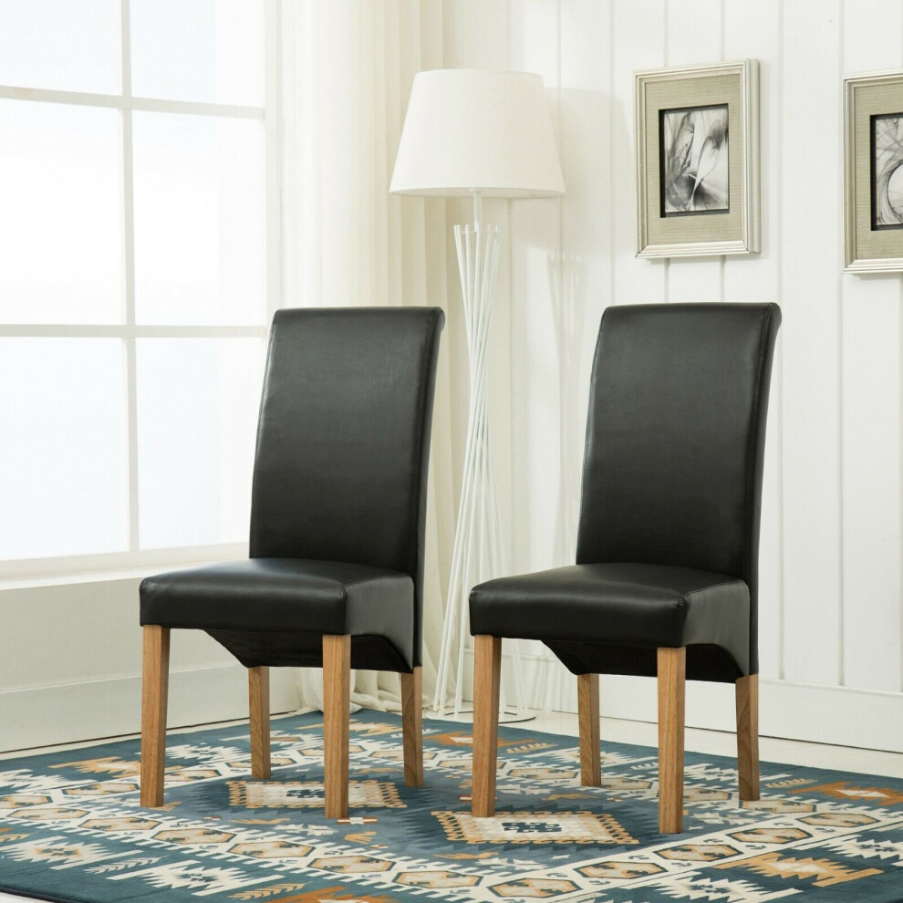 (Black) MCC Dining Chairs Set of 2 Faux Leather Dining Chairs Roll Top Scroll High Back home & restaurants