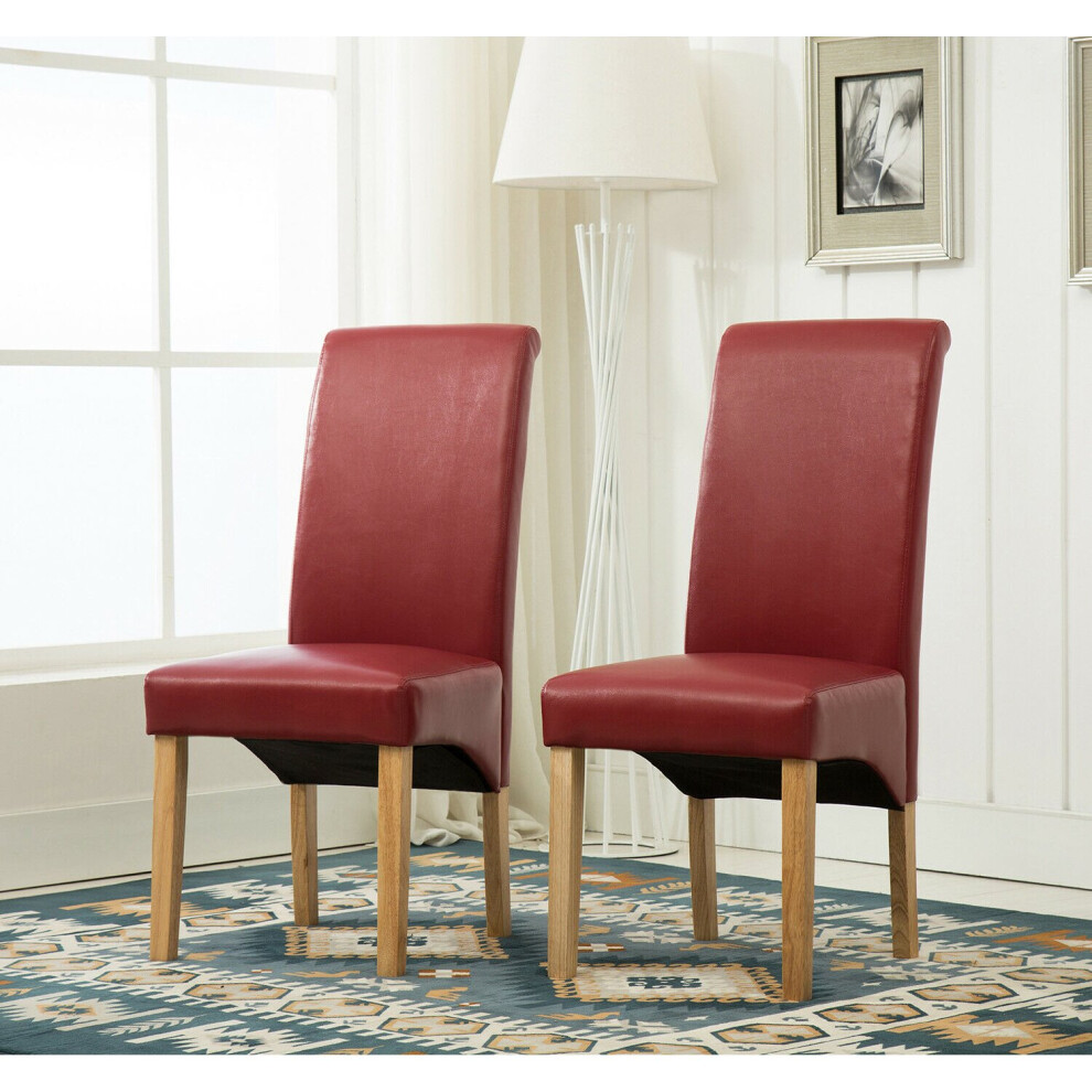 (Red) MCC Dining Chairs Set of 2 Faux Leather Dining Chairs Roll Top Scroll High Back home & restaurants