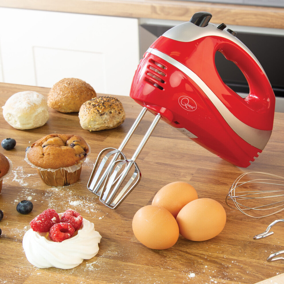 Quest 35820 Electric Hand Mixer / Complete With Chrome Beaters, Dough Hooks & Balloon Whisk