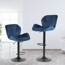 Comfortable Set of 2 Bar Stools UK Chairs Blue Velvet Furniture, Best