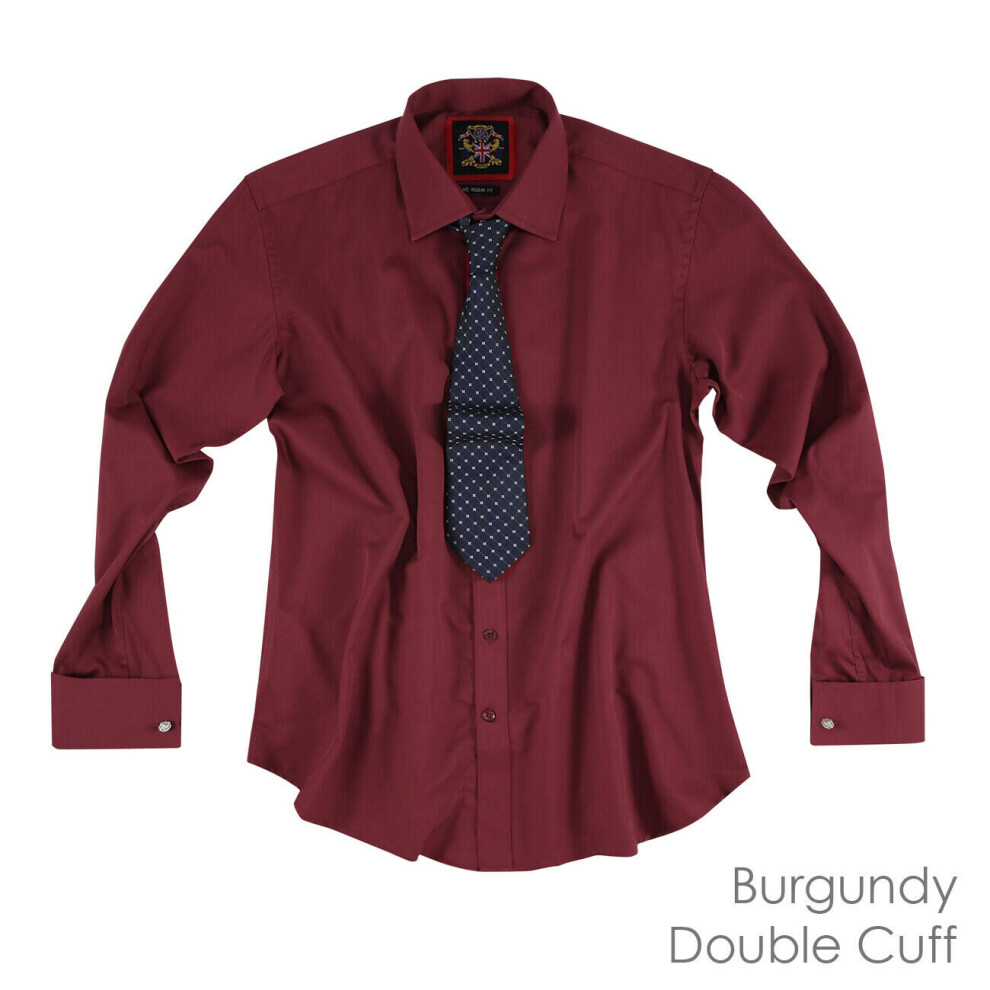 (22 inches) Burgundy, Double Cuff, The London Plain Mens Shirt, Regular Fit, Formal Dress Wear by Janeo British Apparel.