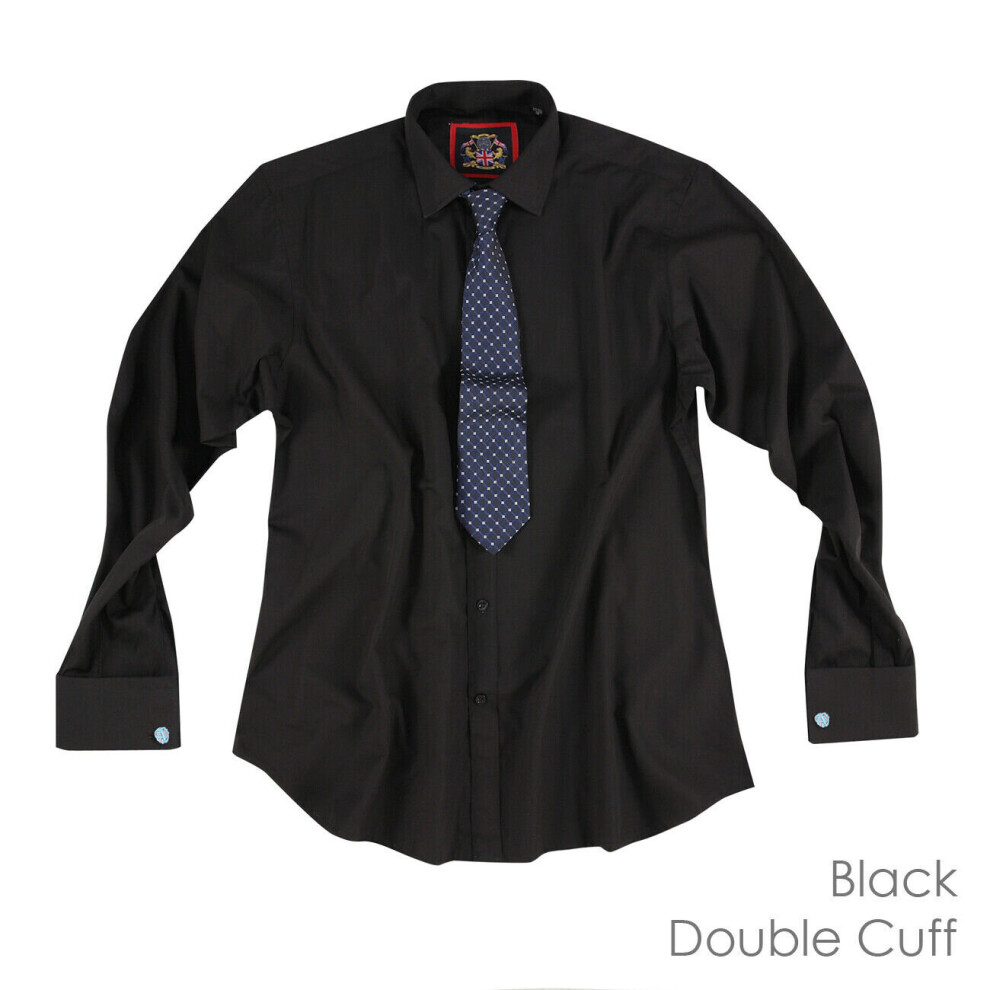 (18 inches) Black, Double Cuff, The London Plain Mens Shirt, Regular Fit, Formal Dress Wear by Janeo British Apparel.
