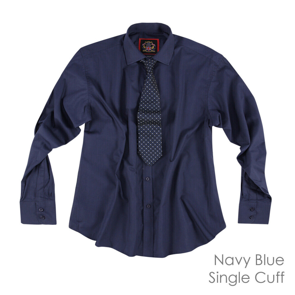 (15.5 inches) Navy Blue, Single Cuff, The London Plain Mens Shirt Office wear Formal Dress, Regular Fit, by Janeo British Apparel.-image-OPC-P8MPMFM-NEW