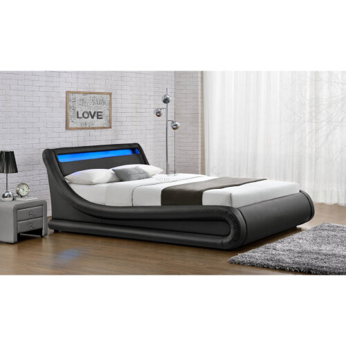 Galaxy Ottoman Double Bed Frame with LED and Storage, Black on OnBuy