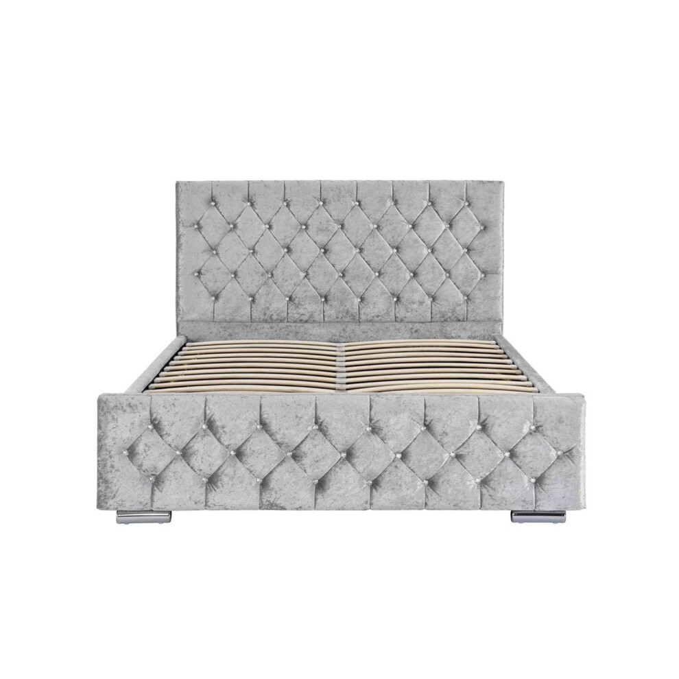 Arya Fabric Ottoman Super King Bed with Storage, Silver Velvet