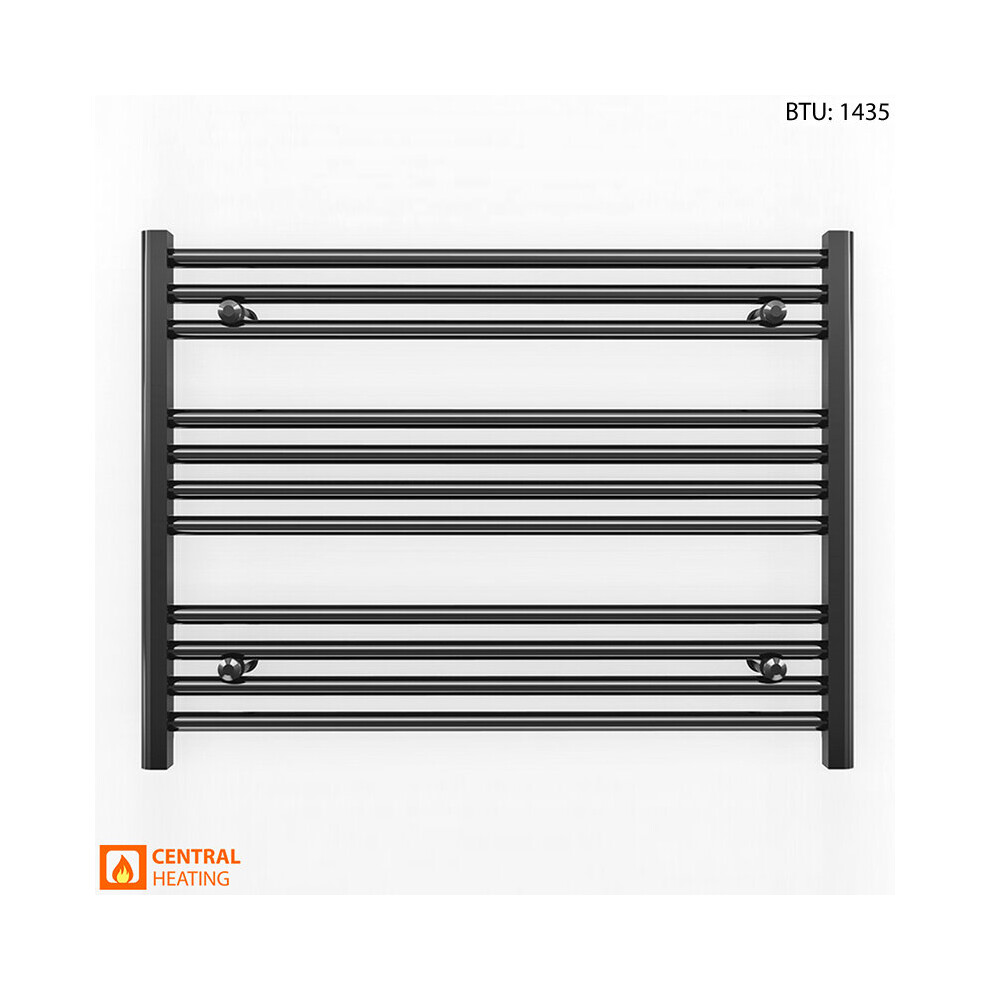 (TRV Straight Black Valves, 900 x 600mm (BTU: 1435)) 900mm Wide Black Towel Rail Radiator With Valves