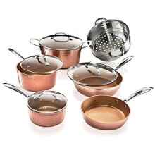 Gotham Steel Hammered Collection 10 Piece Premium Cookware Set with Triple Coated Nonstick Copper Surface, Oven, Stovetop & Dishwasher Safe