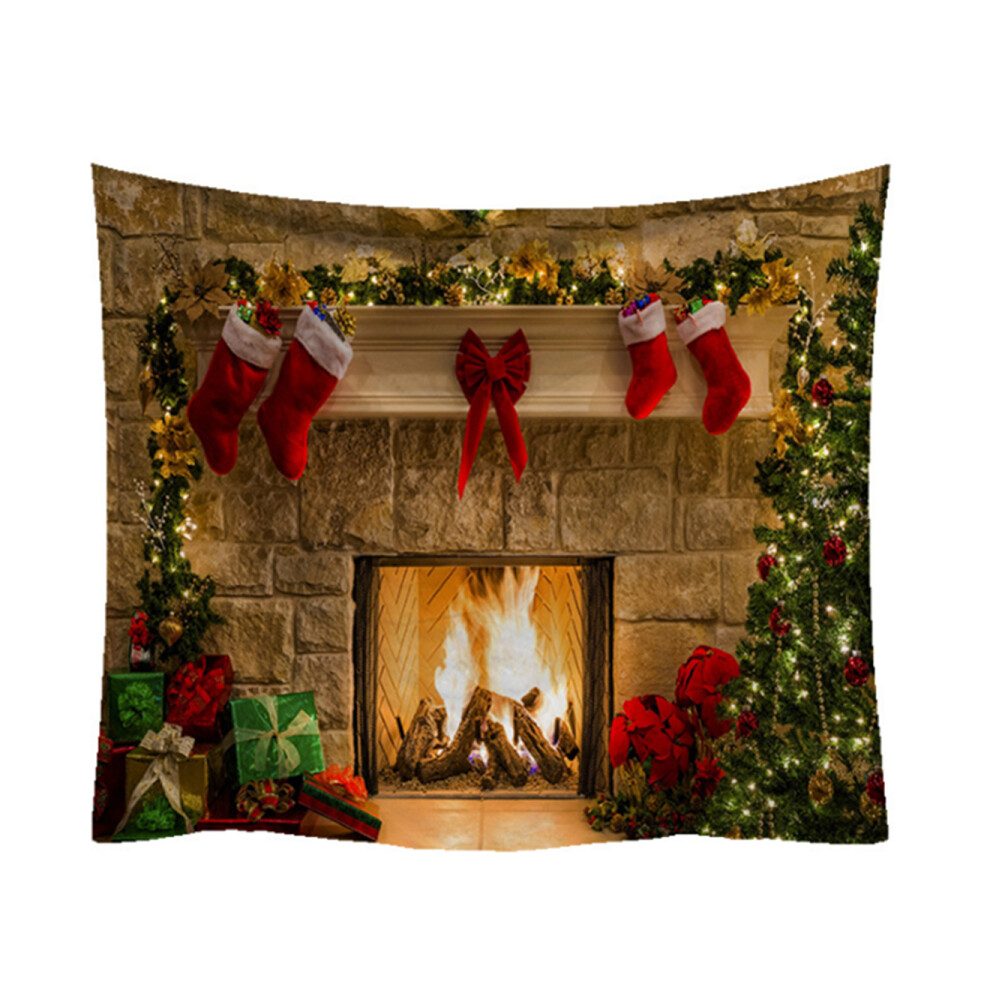 T68 150*130cm Christmas Fireplace Pattern Wall Hanging Carpet Wall Background Cloth Tapestry Bedroom Living Room Decoration