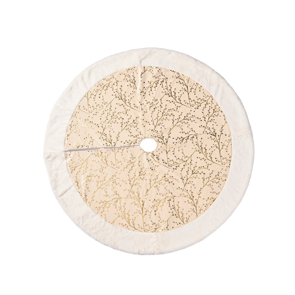 C25 121CM Fabric Christmas Tree Bottom Christmas Apron Christmas Scene Layout Flower Branch Pattern Bronzing Tree Skirt-image-OPC-P8MQ89J-NEW