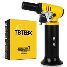 TBTEEK Kitchen Torch, One-Hand Operation Butane Torch Lighter with Gas Gauge, Adjustable Flame for BBQ, Baking, Brulee Creme, Crafts and Solderin