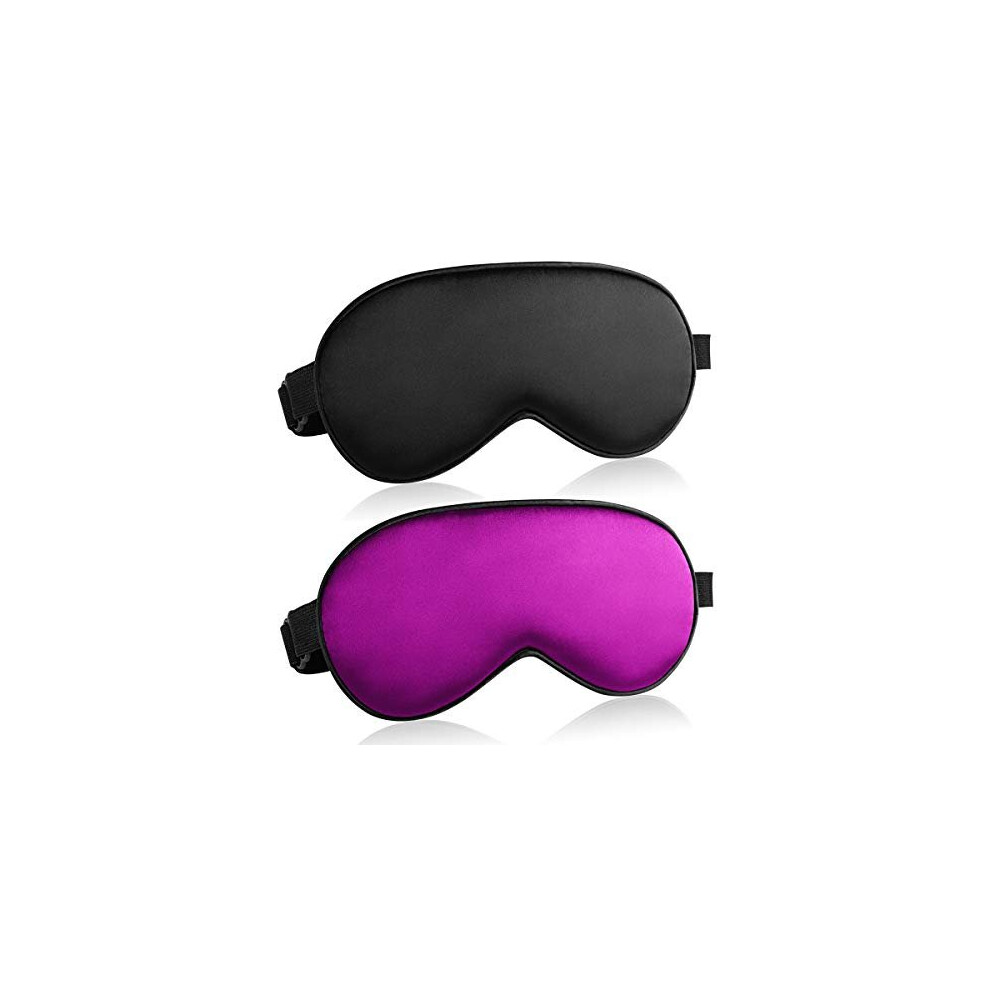 Eurhine Black/Purple Eye Mask For Sleeping, Silk Sleep Eye Masks Adjustable Strap Soft Eyemask Out, 2 Pack,