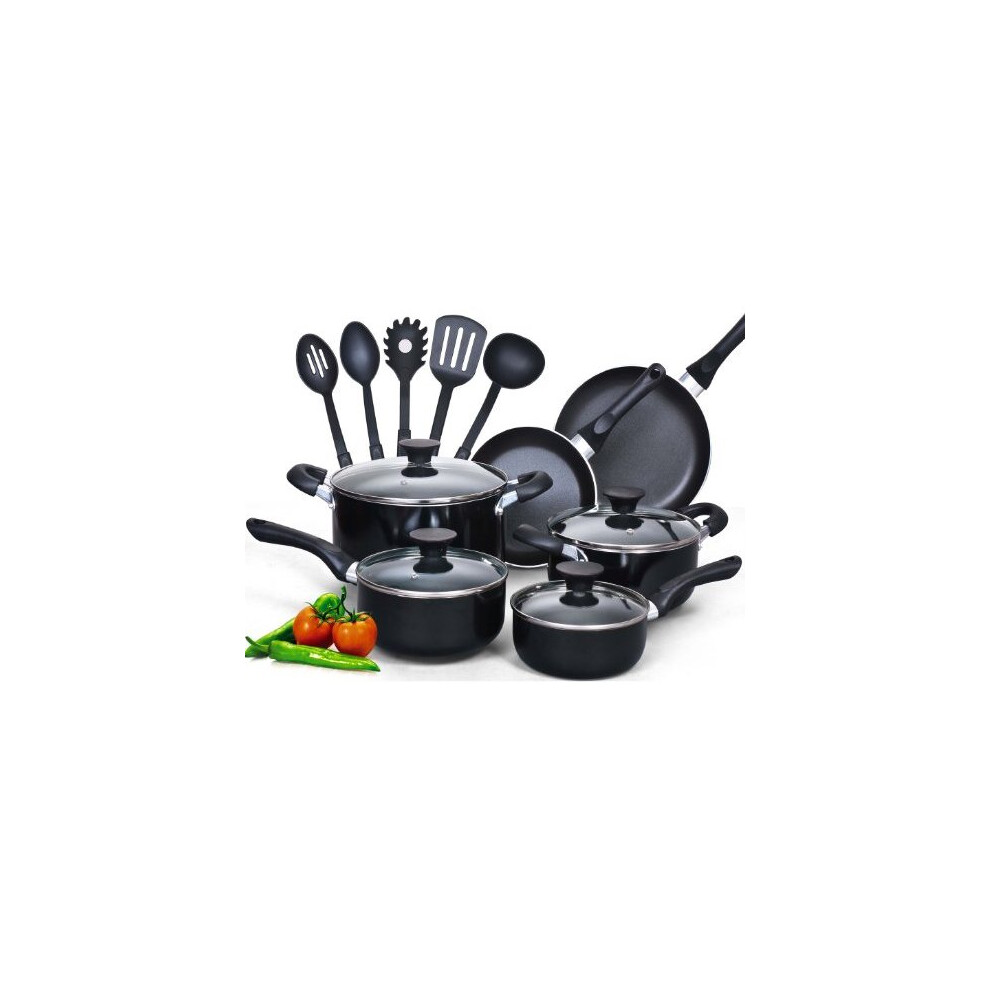Cook N Home 15-Piece Nonstick Stay Cool Handle Cookware Set, Black