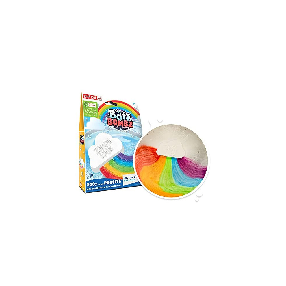 Large Cloud Rainbow Bath Bomb from Zimpli Kids, Children's Large Rainbow Special Effect Baff Bombz, Christmas Stocking Fillers for Boys & Gi