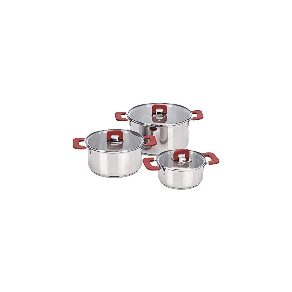 3-Piece Stainless Steel Space Saving Induction Cookware Set - Casserole with Stackable Lid, Soft Touch Handle - 16/20/24 cm