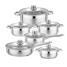Velaze Cookware Set, Series Motti, 12-Piece Stainless Steel Pot & Pan Sets, Induction Safe, Saucepan, Casserole, Casserole, pan with Glass lid (S