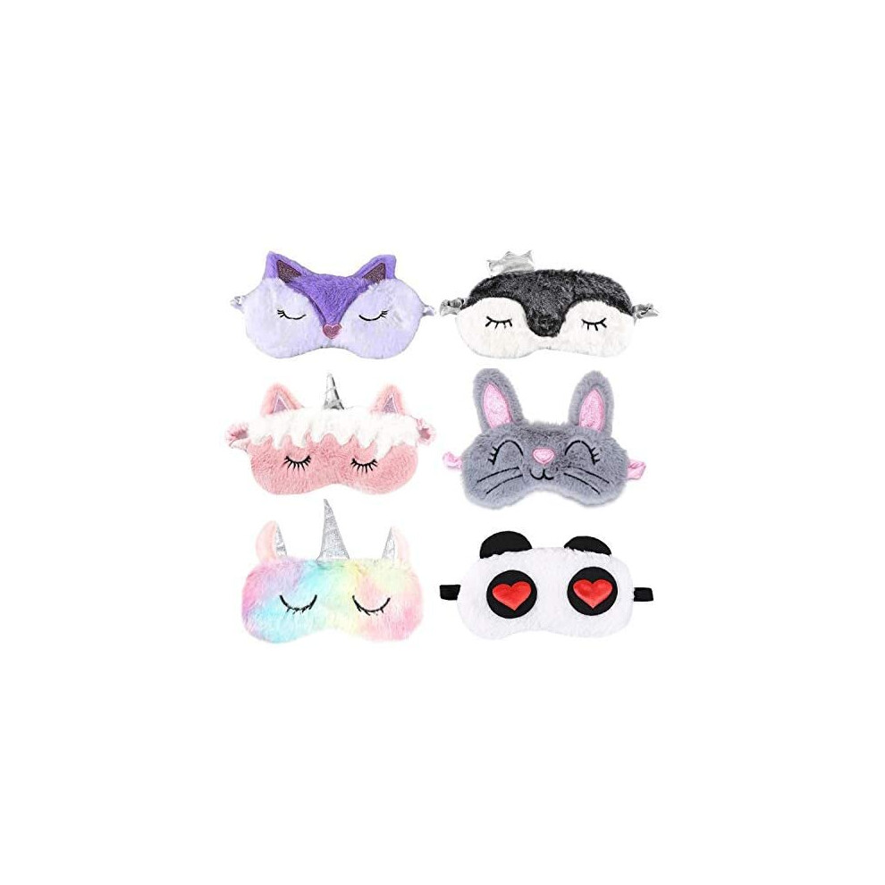 Sikamaru 6 Packs Eye Mask For Sleeping Annimal Eye Mask Plush Cartoon For Adult Child