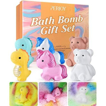 Perjoy Bath Bombs, Natural Bath Bomb Gift Set, 6 Bubble Bath Bombs for Women Kids, Dinosaur Bear Unicorn Fizzies, Shea Butter Spa Moisturize, Han