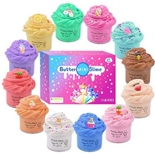 Fluffy Slime Kit 12-Pack: Butter Slime with Rainbow Unicorn & Fruit Colors, Super Soft, Non-Sticky, Stress-Relief Putty Toy