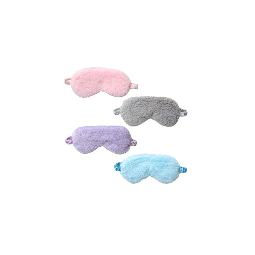 4 Pcs Plush Eye Mask Soft Fluffy Plush Eye Mask Sleep Mask Adjustable for Kids Adult Women