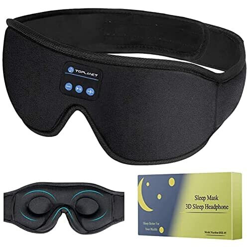 Sovhörlurar Bluetooth-ögonmask, 3D-sovmask Bluetooth 5.0 sovhörlurar med timer, Trådlös musikuppspelning sovhörlurar med B