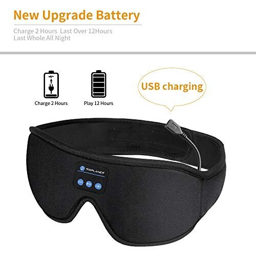 Sovhörlurar Bluetooth-ögonmask, 3D-sovmask Bluetooth 5.0 sovhörlurar med timer, Trådlös musikuppspelning sovhörlurar med B 2