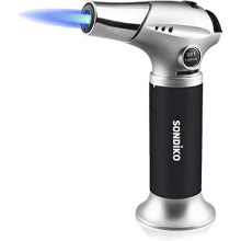 Sondiko Kitchen Blow Torch, Refillable Kitchen Butane Torch with Safety Lock and Adjustable Flame for DIY, Creme Brulee, BBQ and Baking(Butane Ga