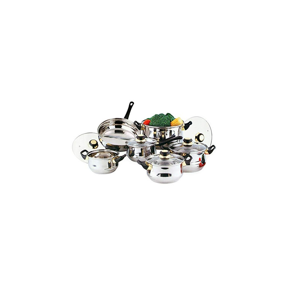 12 Pcs Stainless Steel Essential Cookware Set with Lids & Sturdy Handles Saucepan Pot Prima Kitchen Cook Frypan Casserole Pan Home Chef Cooking H