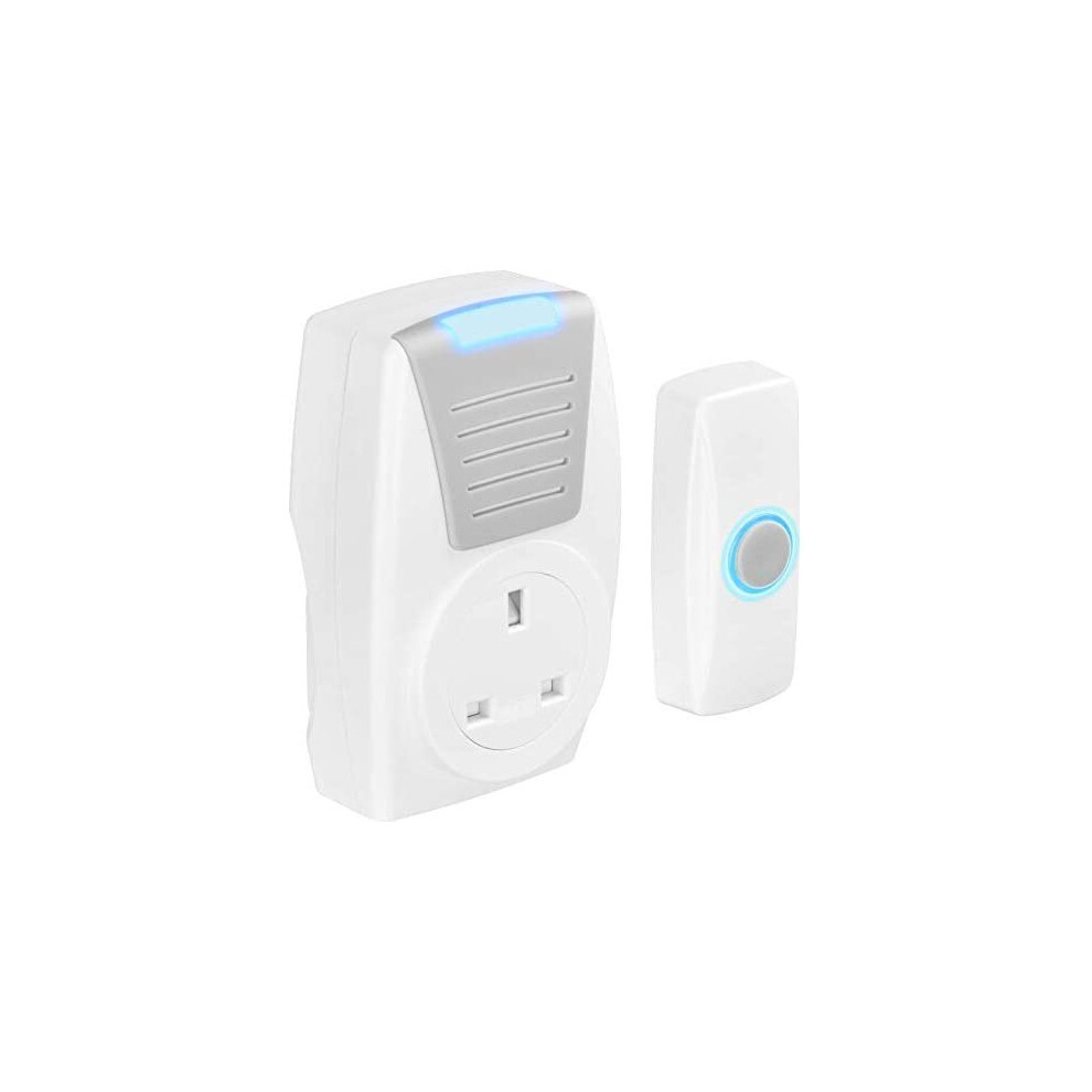 Masterplug Bdcpt100-Mp Wireless Plug In Doorbell With Ip44 Rated Push Button, Battery Operated, 11.8 Cm*7.7 Cm*7.4 Cm White