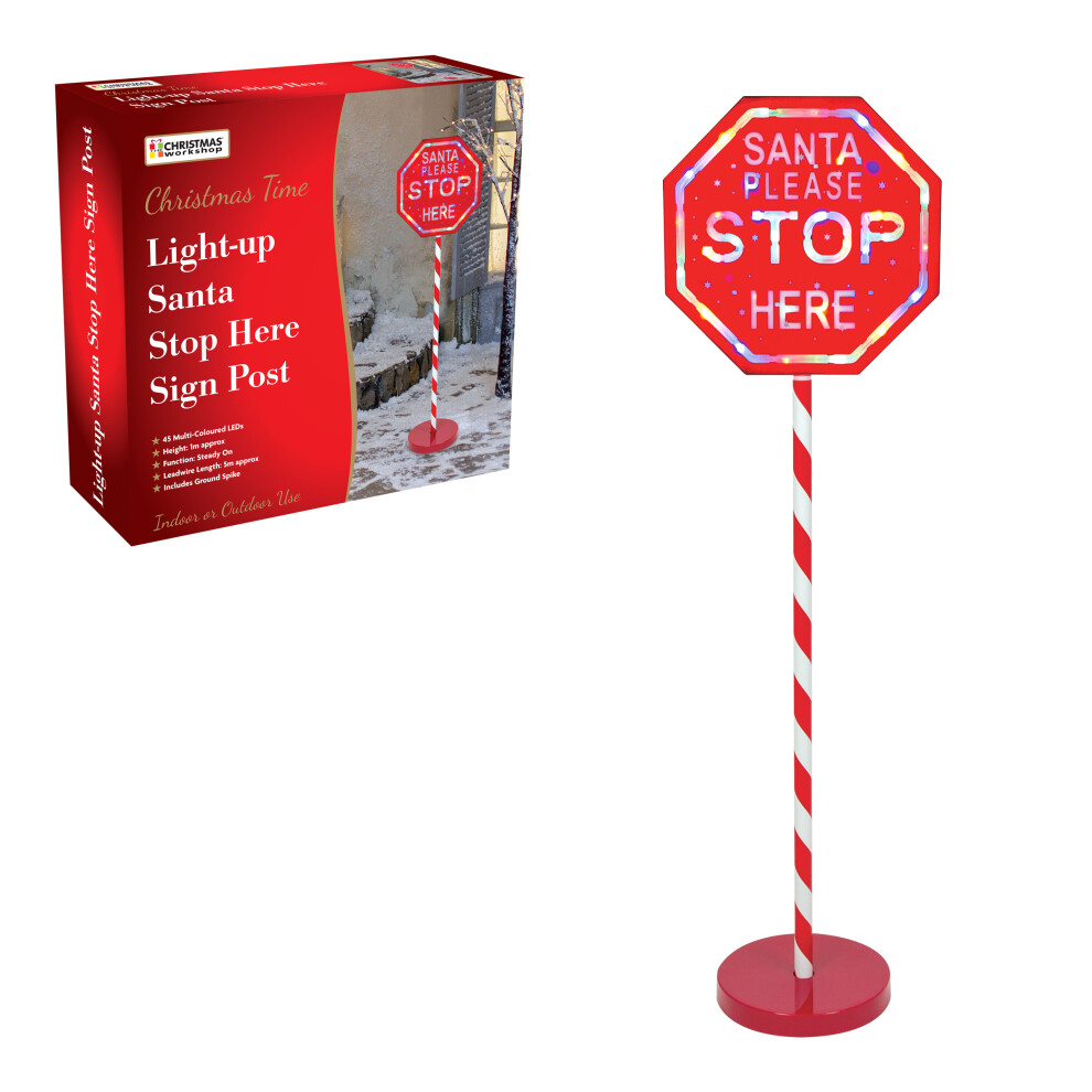 The Christmas Workshop 71679 Santa Please Stop Here Sign / 1m Tall