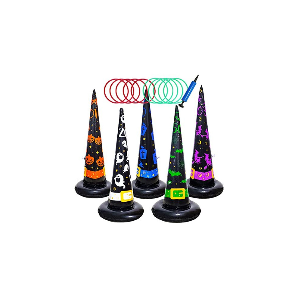 Poptrend 5Pk Halloween Toys Halloween Games Inflatable Witch Hat Ring Toss Game, Halloween Inflatable Ring Toss Game With Air Pump. Games To