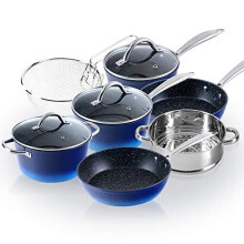 Kitchen Academy 15 Pieces Non-Stick Cookware Set, Nonstick Induction Granite-Coated Pot Pan Set, Includes Lids, Frying and Pans Accessories - Alu