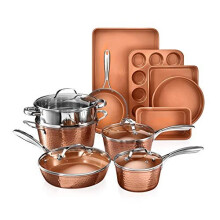 GOTHAM STEEL Hammered Copper Collection 15 Piece Premium Cookware & Bakeware Set with Nonstick Coating, Aluminum Composition Includes Fry Pans