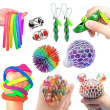 RichMoho Fidget Sensory Toys for Autism, ADHD - Including 1 Stress Relief Balls, 1 Monkey Stringy Balls 2 Soybean, 2 Flipped Chain and 4 Lar