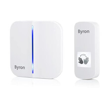 Byron DBY-23431 Wireless Portable Doorbell Set, Touch Free Door Push, Wave Sensor, 100m Range, White