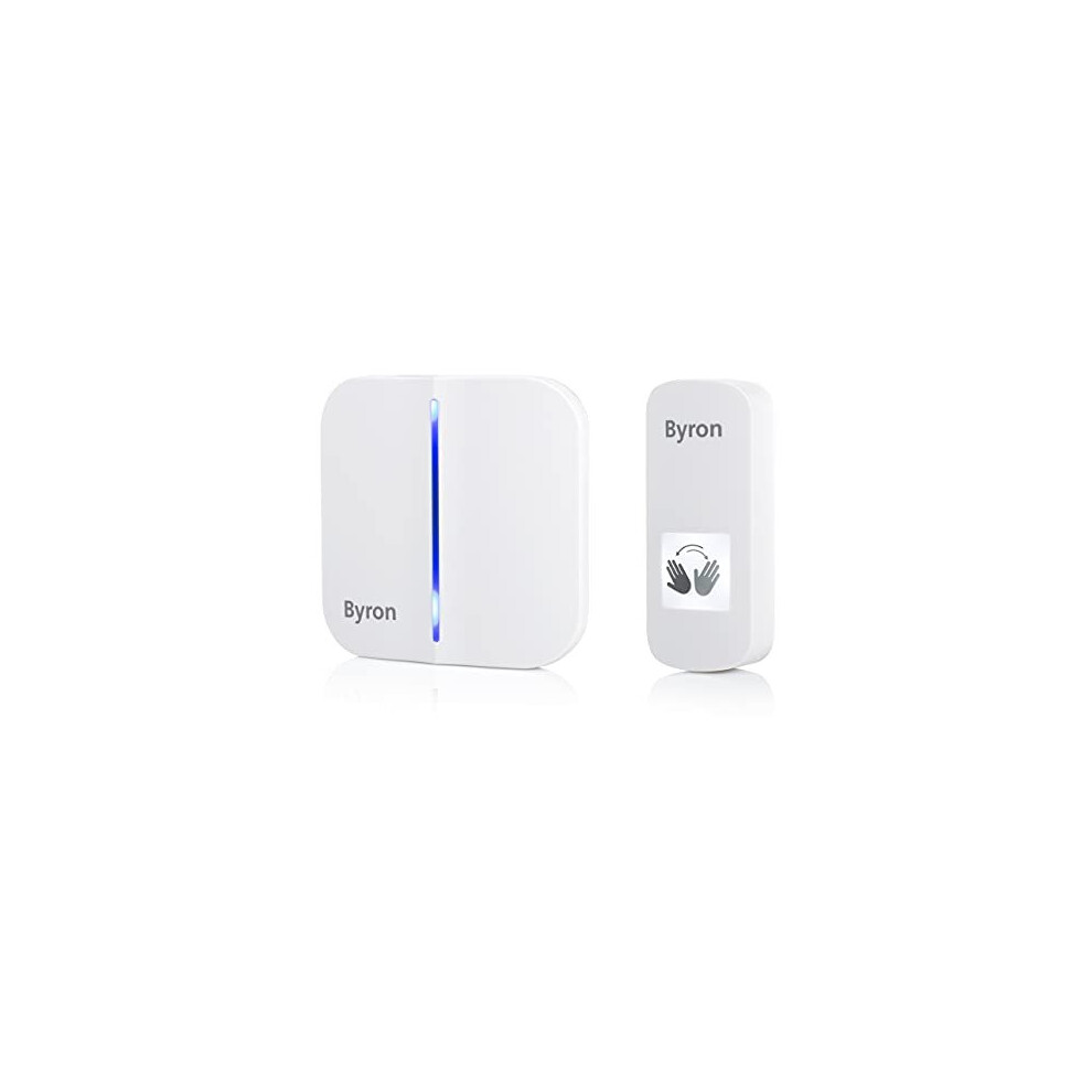 Byron DBY-23431 Wireless Portable Doorbell Set, Touch Free Door Push, Wave Sensor, 100m Range, White