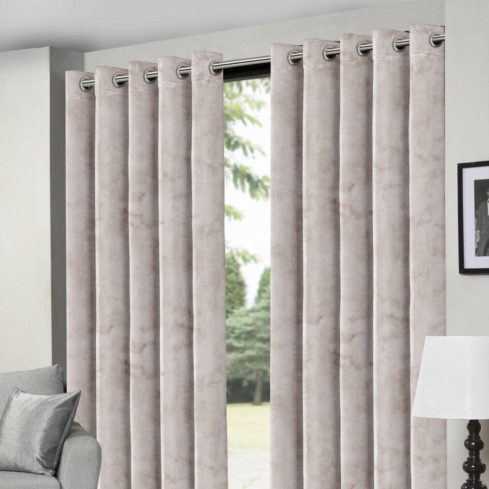 (Beige, 90''x90''(228x228cm)) Crushed Velvet Eyelet Ring Top Ready Made Curtains-image-OPC-P8BYTF5-NEW