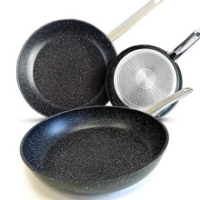 Stonetastic Granite Non-Stick Frying Pan Set - Set of 3 | Frying pans constructed from forged aluminium with a non-stick granite coating Compatib
