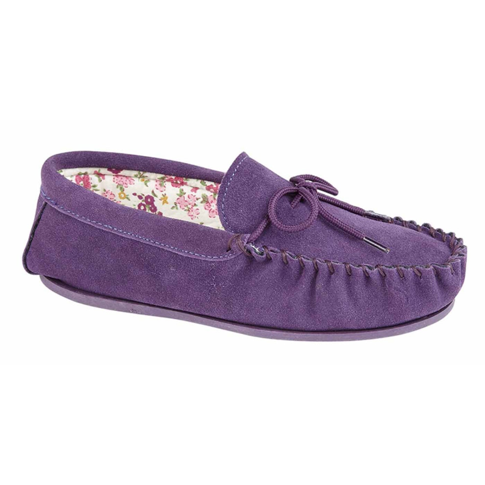 (5 UK, Purple) Mokkers Womens/Ladies Lily Suede Moccasin Slippers