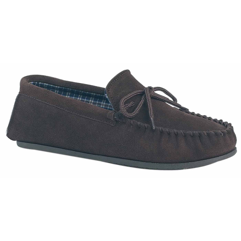 Mokkers Mens Bruce Real Suede Moccasin Slippers Dark Brown 6 UK