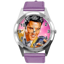 Purple Leather Round Watch for Rock and ROLL Fans E1