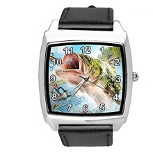 TAPORT Black Leather Quartz Square Watch for Fishing Fans E2