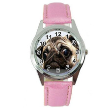 TAPORT Pug Dog Quartz Watch Pink Leather Band