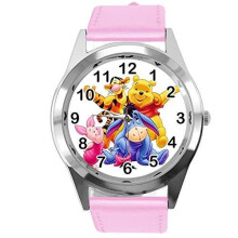 Pink Leather Band Quartz Watch for Teddy Bear Fans